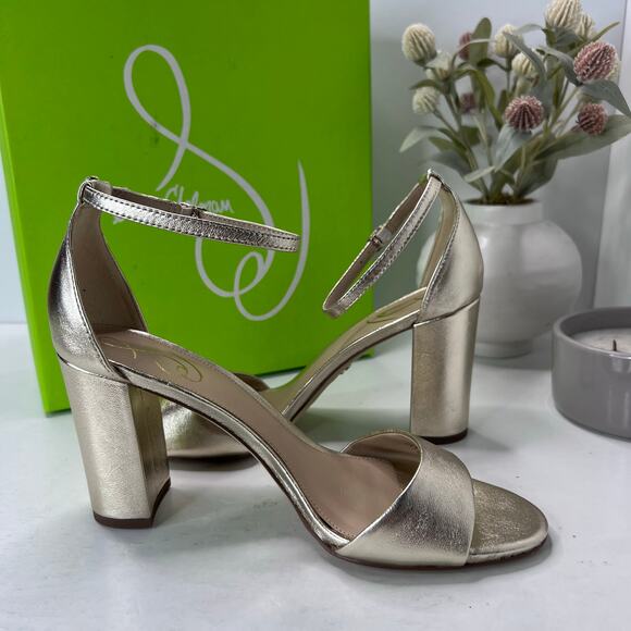 Sam Edelman Robyn Leather Ankle Strap Heel Gold I3433L4700 Women's 9.5M Tried On - Picture 7 of 11